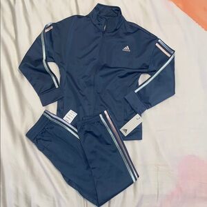 Adidas Navy Tracksuit with Multicolor Stripes Girls Size Medium 10/12 NEW